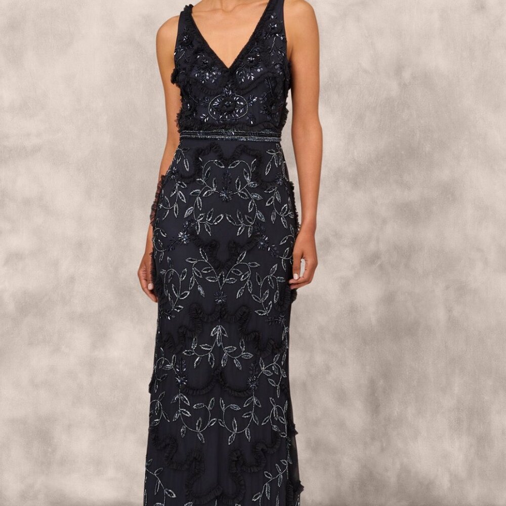 Adrianna Papell evening gown mother of bride NWT size 4 navy